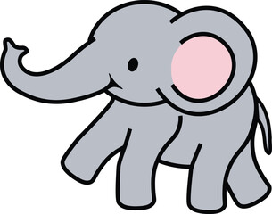 Cute cartoon elephant, isolated on white background. Elephant Safari Animal. Side view. Outline drawing. Vector illustration