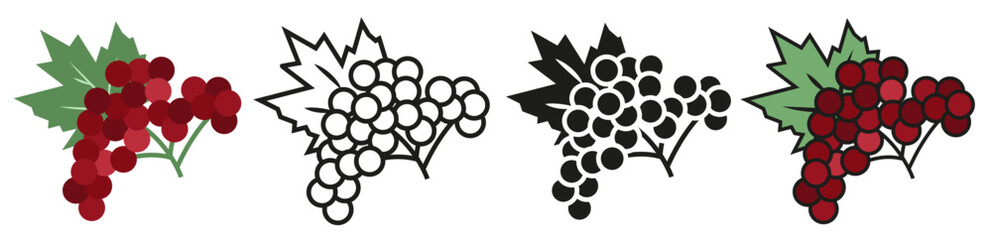 Kalina set of illustrations in different styles Ukrainian symbol.