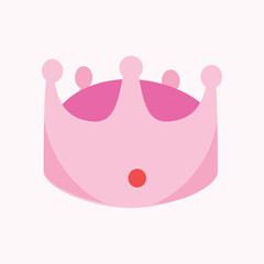 Cute and girly pink princess crown icon, isolated on white background. Queen cartoon crown. Vector illustration
