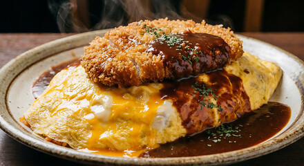 熱々！福井名物ボルガライス オムライスとトンカツの絶妙な組み合わせ