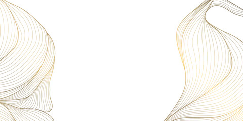 Obraz premium Elegant gold floral pattern, white background, delicate line art flowers and leaves. Luxury vector illustration, vintage and botanical style, wedding invitations, frames, borders, oriental wallpaper.