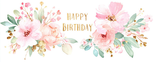 Soft watercolor-style spring birthday decoration with floral elements 32k ultra HD