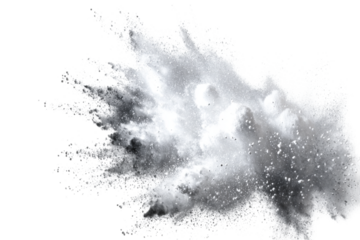 A cloud of black and white powder exploding in the air isolated on transparent background transparent background