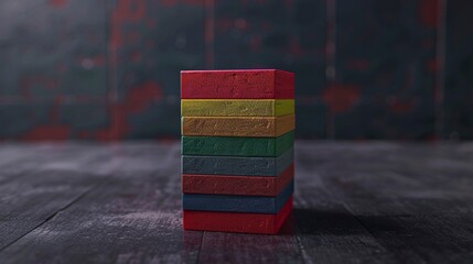 A photo of a stack of colorful toy bricks.