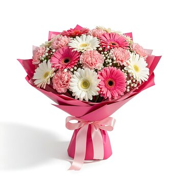 Bright pink and white gerbera daisy bouquet