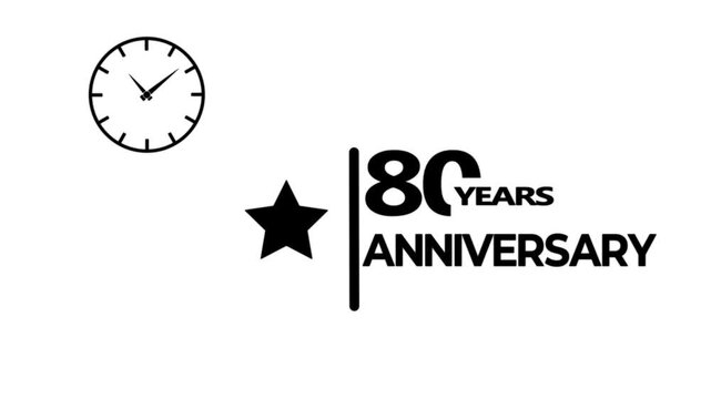 80 years anniversary motion graphic 4K footage with star. Animated design showing a clock and star symbol with 80 years anniversary text. Animated 90 years Birthday Wishes with white background.