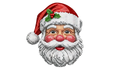 Pixelated Santa Claus Face with Festive Elements