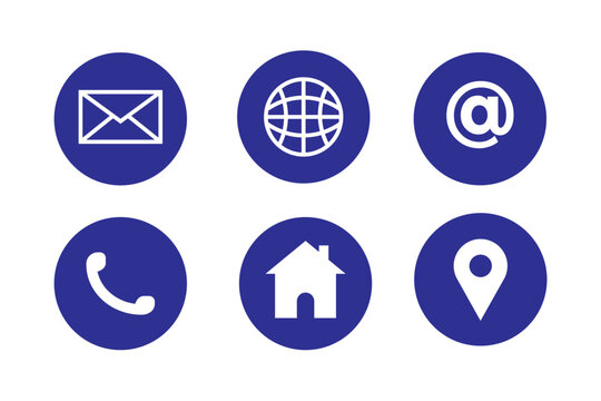 Contact icon set white on blue solid circle button for professional website communication.