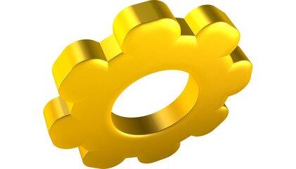 3d golden machine gear wheel icon isloated white background 