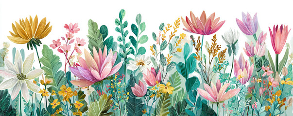 Whimsical folk botanical illustration with soft Easter pastels 32k ultra HD