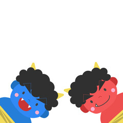 節分素材　鬼　フレーム背景素材　スクエア型