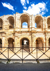 Naklejka premium Arles, France. Town of Arles Amphitheatre ancient arches view.