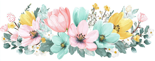 Easter-themed folk flowers with pastel pink, mint, and yellow tones 32k ultra HD