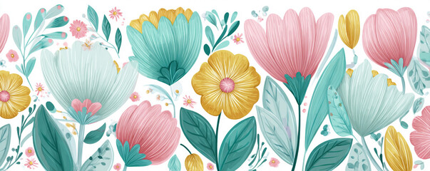 Easter-themed folk flowers with pastel pink, mint, and yellow tones 32k ultra HD
