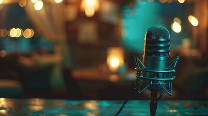 A photo of a streaming microphone on a desk