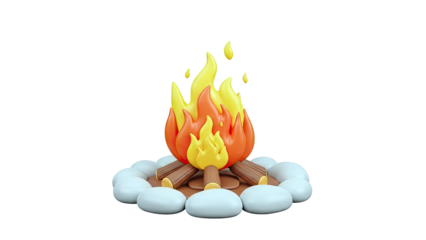 Stylized 3D Campfire with Logs and Stones