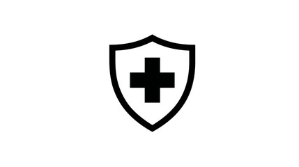 Obraz premium Black shield containing a black cross shape, centered on a white background, symbolizing protection