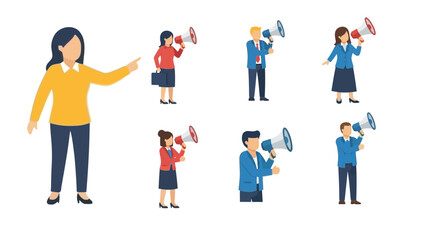 Fototapeta premium Diverse group of people using megaphones and aiming at targets illustration vector