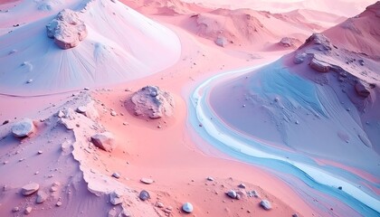 Fototapeta premium Pastel desert landscape, wavy dunes and rocks, soft lighting