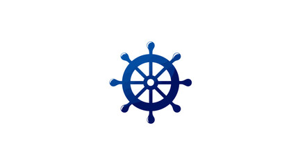 Obraz premium A blue stylized ship's wheel graphic on a white background, representing navigation and maritime themes