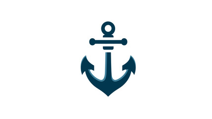 A stylized image of an anchor in a dark teal color set against a bright white background