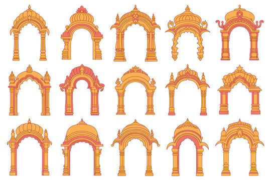 Set of indian arch traditional gate design cultural elements vector illustration collection