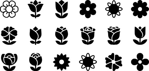 Fototapeta premium Flowers icon set. Flowers isolated on transparent background. Flowers in modern simple. Cute round flower plant nature collection. Vector illustrator.