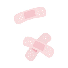 Cute adhesive plasters, bandages isolated on white background. Two crossed adhesive medical plasters strips icon. Vector illustration