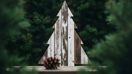 Rustic wooden christmas tree decoration