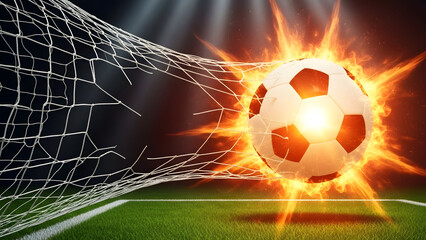 Soccer ball on fire hits soccer net with explosive force