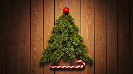 Christmas tree decoration on wooden background