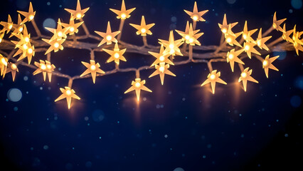 Warm star shaped christmas lights on a dark background