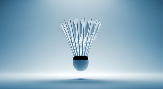 A stunning 3d render of a badminton shuttlecock set against a clean, cool blue background