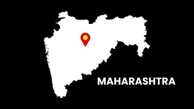 Maharashtra state map animation with location pin and alpha channel. Clean geographic outline highlight.