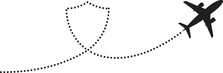 Airplane icon with dotted flight path forming a heart shape. Minimal travel illustration symbolizing love, journey, and adventure. Perfect for travel branding, tourism design, romantic themes,  © Sk