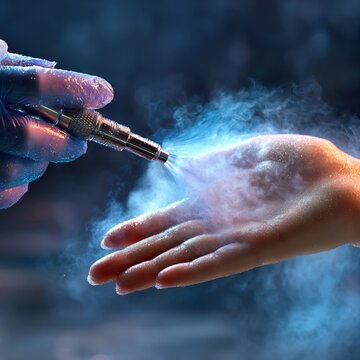 A skilled technician wearing medical gloves precisely directs a