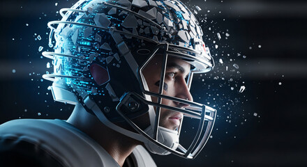 Futuristic Football Player Profile Close-Up with Technological Innovations and Circuit Board Design Elements