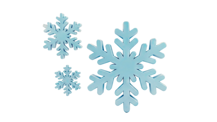 Three Blue Snowflakes on White Background