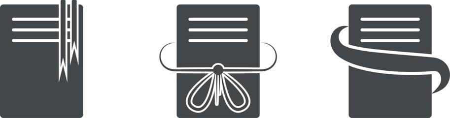 Valuable documents wrapped with gift ribbon, books and bookmarks, reading and studying, office documents, contracts and financial assets