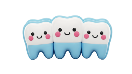Three Happy Cartoon Teeth with Blue Gums