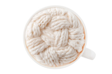 Conceptual surreal cocoa drink with floating textile threads, imaginative creative visual.