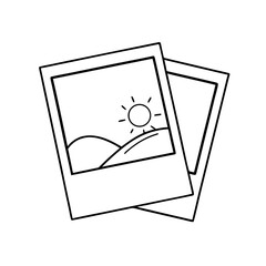 Two blank photo frames with landscape illustration inside  