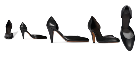 Set of Women black Stylish high heel stiletto shoe , This fashion-forward women’s footwear features a pointed toe and high-thin heel all side view transparent background