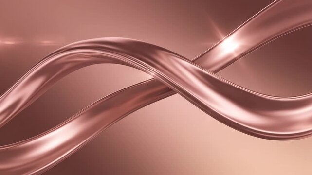 Elegant shimmering rose gold metallic abstract flowing ribbons for Valentine\'s Day love and romance background