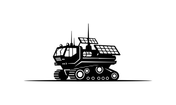 Black tank robot vector, military vehicle illustration, futuristic combat machine, robotic armored car