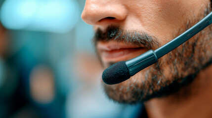Professional call center headset microphone close-up