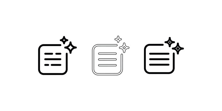 Sparkling document icon set representing artificial intelligence content creation text formatting and digital file editing with magic sparkles illustration