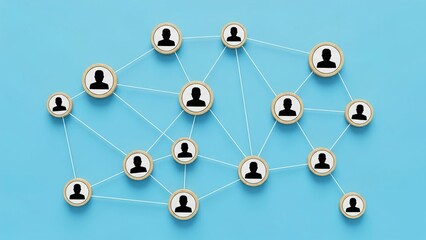 Abstract illustration of a social network with interconnected human icons representing community and communication.