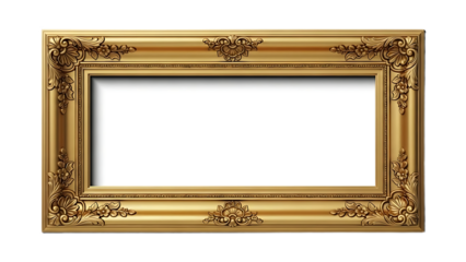 Ornate gold picture frame with floral designs on a black background for photography and art display purposes easily