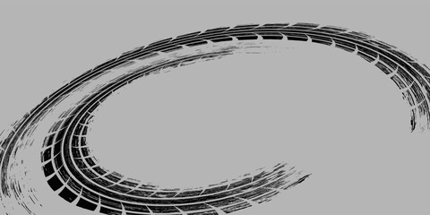 Black tire marks on road, Black rubber tire marks and tread marks, Tire trace track wheels texture and background, Auto tire tread grunge. Eps10 © Ubay